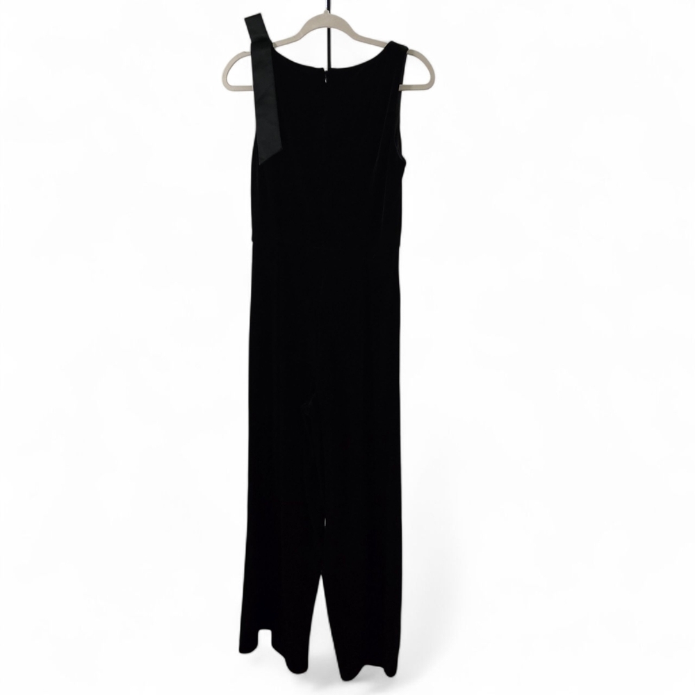 Julia Jordan Black Velvet Jumpsuit Women’s 8 | Sleeveless Satin Bow Shoulder - Picture 5 of 7